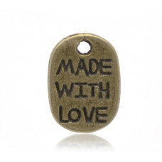 Подвеска металлическая Made with love 11*8 мм. Цвет бронза 